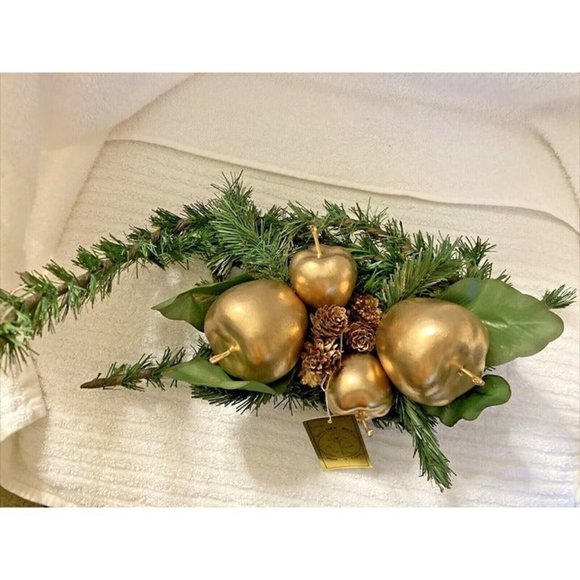 VINTAGE SULLIVAN SILK CHRISTMAS CENTERPIECE GOLD APPLES & PINE CONES 15"x8" NWT - Picture 4 of 5